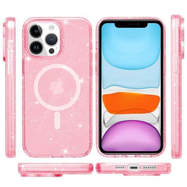 Чохол TPU Galaxy Sparkle (MagFit) для Apple iPhone 12 Pro / 12 (6.1") Pink+Glitter 277362 фото