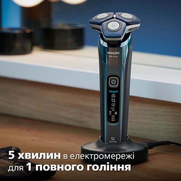 Бритва електр. Philips роторна Series 7000, 9Вт, бритв.головок-3, Li-Ion, сух.+волог., тример, чохол, Bt., сіро-синій (S7882/55) 363452 фото