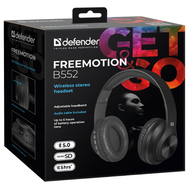 Навушники DEFENDER (63552) FreeMotion B552 чорний, Bluetooth 306577 фото