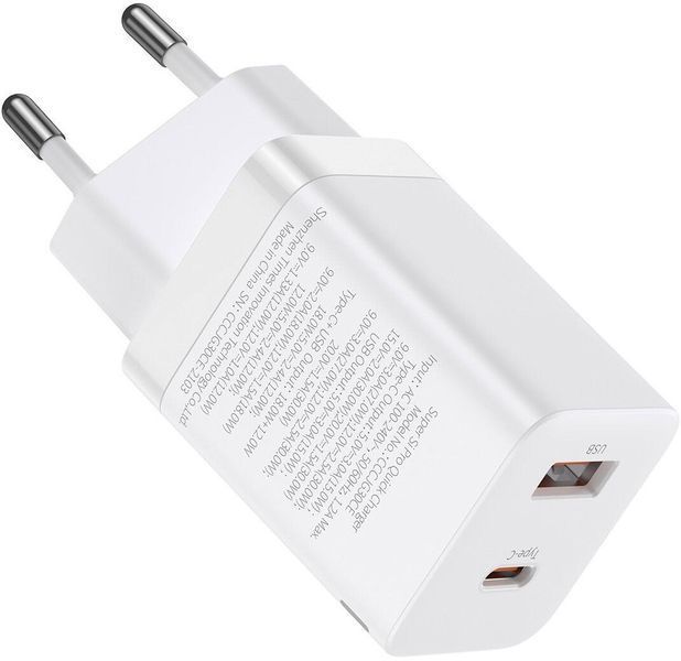 Зарядний Пристрій Baseus Super Si Pro Quick Charger Type-C+USB 30W CCSUPP-E02 White 241478 фото