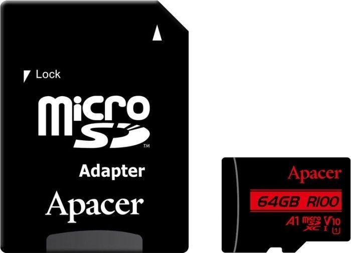 Карта пам'яті Apacer microSDXC UHS-I 64GB R100 V10 A1 + SD adapter (AP64GMCSX10UB-R) 318909 фото