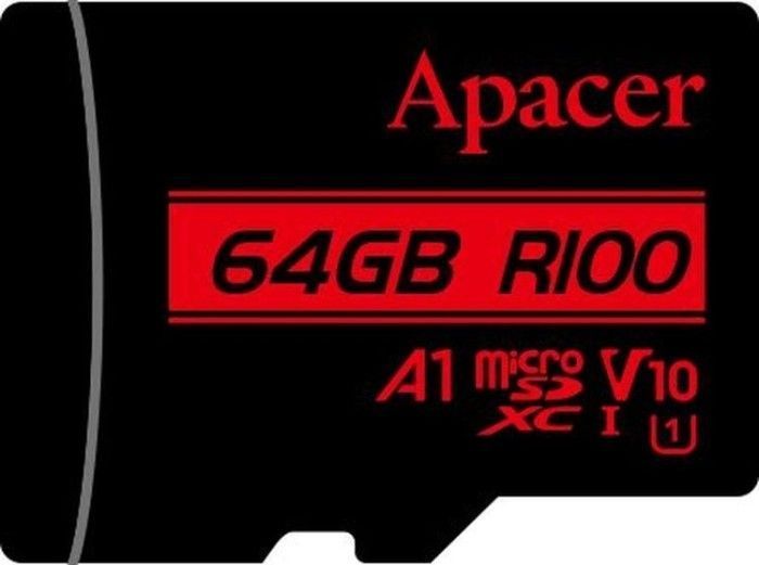 Карта пам'яті Apacer microSDXC UHS-I 64GB R100 V10 A1 + SD adapter (AP64GMCSX10UB-R) 318909 фото