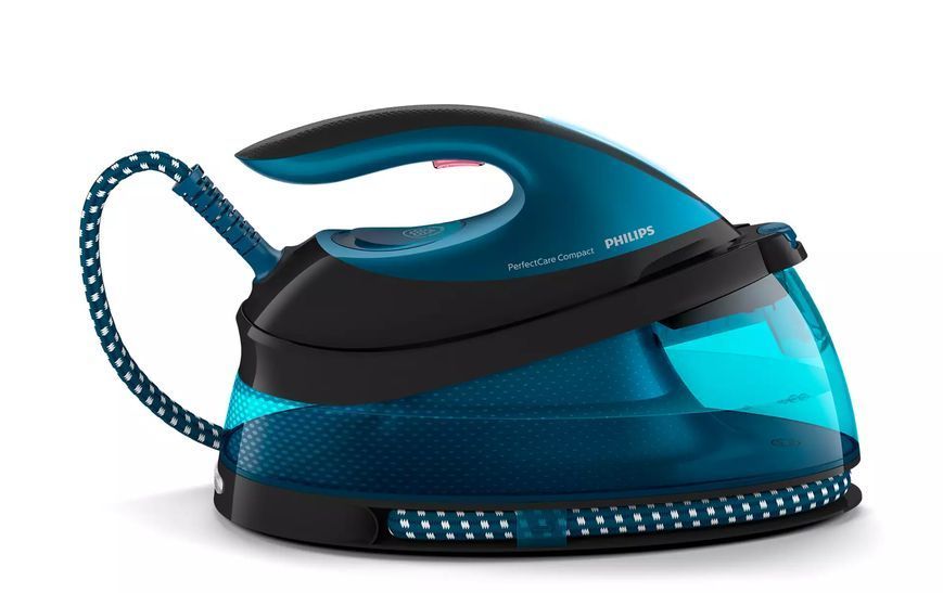Праска-парогенератор Philips PerfectCare Compact, 2400Вт, 1500мл, паровий удар -420гр, постійна пара - 120гр, керам. підошва, синій (GC7846/80) 375623 фото