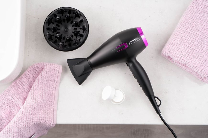 Фен Ardesto Violet PRO HD-Y221PRO ,1750-2100Вт, 2 швидкості, 3темп.режими,дифузор, чорний 369810 фото