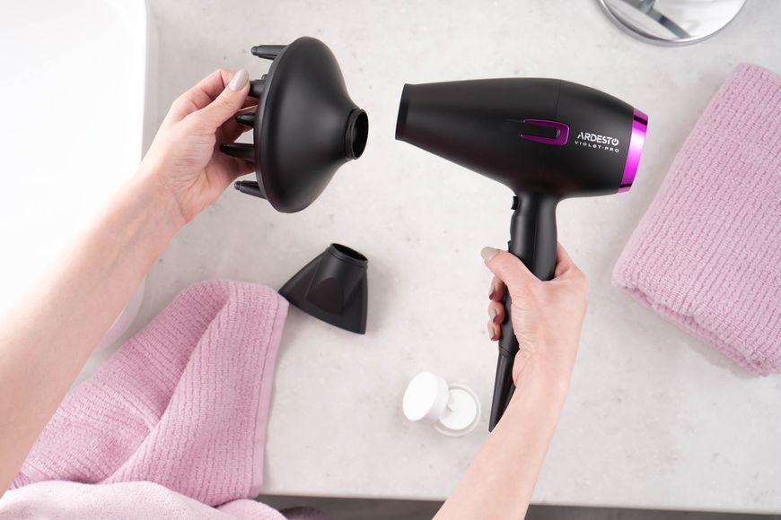 Фен Ardesto Violet PRO HD-Y221PRO ,1750-2100Вт, 2 швидкості, 3темп.режими,дифузор, чорний 369810 фото