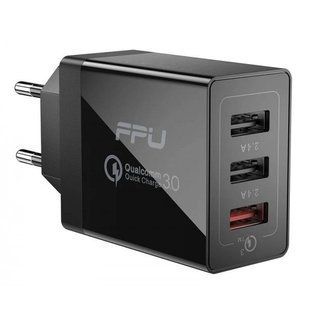 Мережевий Зарядний пристрій ESSAGER Fangbo QC3.0 3U (QC+Dual 2.4A) Charging Head EU (ECTQC3-FBB01) Black 314526 фото