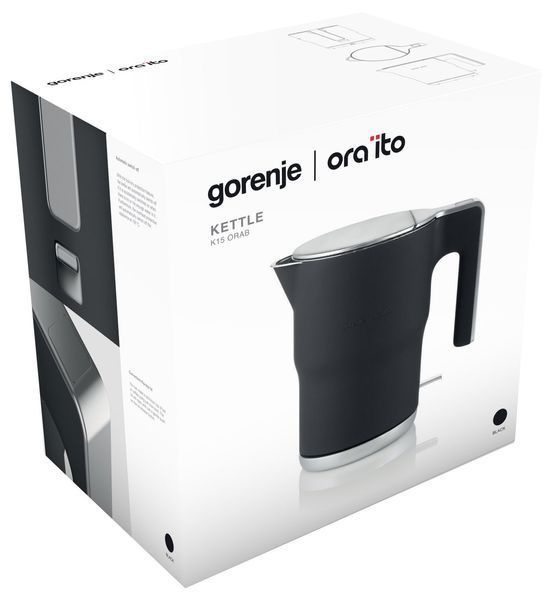 Електрочайник Gorenje 1.5л, з подвійними стінками, чорний матовий (K15ORAB) 363240 фото