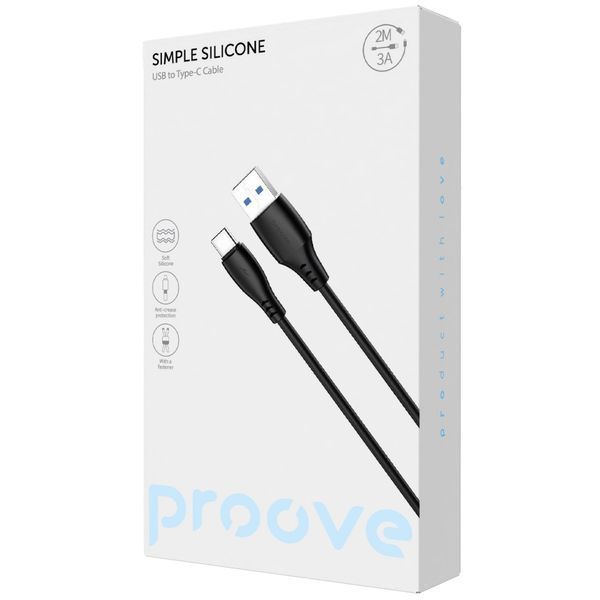 Кабель Proove Simple Silicone USB to Type-C 3A (2m) black (CCSS15001221) 388093 фото