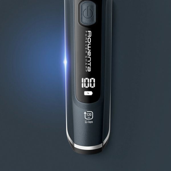 Тример Rowenta Forever Sharp Ultimate, для бороди, вусів, акум., насадок-10, 120 хв. використання, дисплей, сталь, синій (TN6204E0) 370270 фото