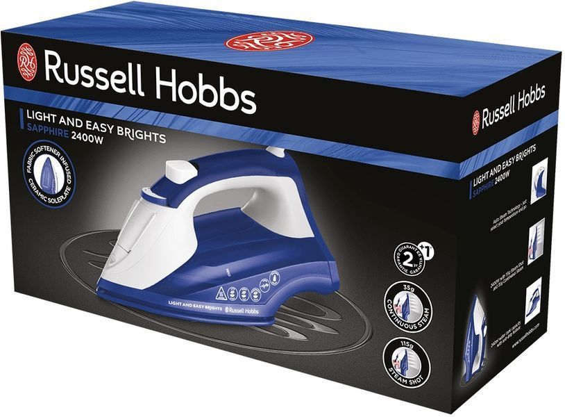 Праска Russell Hobbs Light & Easy Brights Sapphire, 2400Вт, 240мл, паровий удар -115гр, постійна пара - 35гр, керам. підошва, темно синій (26483-56) 373997 фото