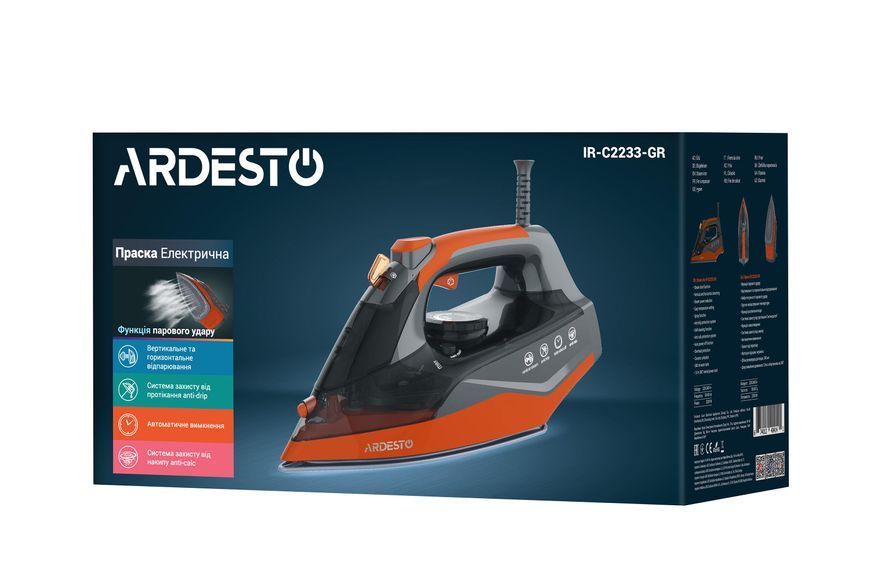 Праска Ardesto IR-C2233-GR, 2200Вт, 340мл, керам. підошва, чорно-помаранчевий 375312 фото