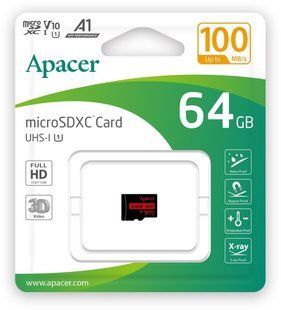Карта пам'яті Apacer microSDXC UHS-I 64GB R100 V10 A1 (AP64GMCSX10UB-RA) 319802 фото