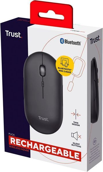 Миша Trust Puck Rechargeable, Ultra-Thin, BT/WL, Silent, чорний (24059_TRUST) 363713 фото