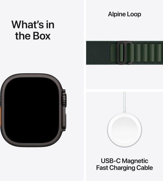 Смарт-годинник Apple Watch Ultra 2 GPS + LTE 49mm Black Titanium Case With Dark Green Alpine Loop Small MX4Q3 325850 фото