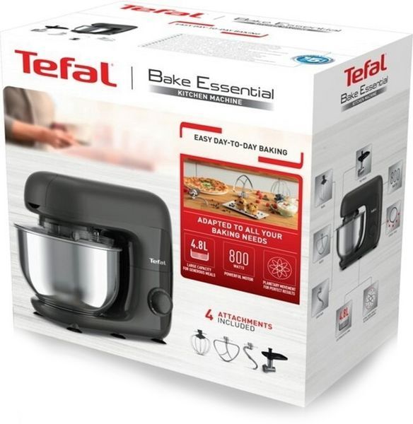 Кухонна машина Tefal Bake Essential 800Вт, чаша-метал, корпус-метал/пластик, насадок-4, чорний (QB161H38) 371977 фото