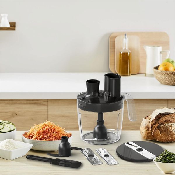 Блендер Tefal заглибний Quickchef+, 1000Вт, 4в1, чаша-800мл, чопер-500мл, кухонний комбайн 5в1, турборежим, сіро-чорний (HB67G830) 369352 фото