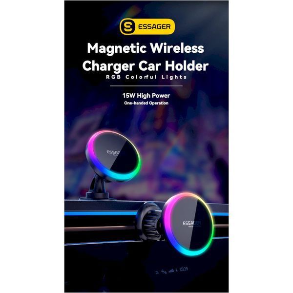 Автомобільний тримач ESSAGER Neon magnetic wireless charger car bracket beak hook + paste (EZJCX-NH01-Z) 317277 фото