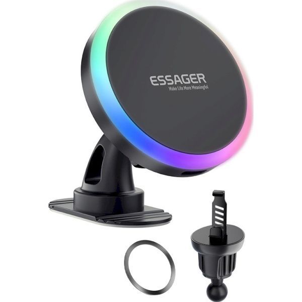 Автомобільний тримач ESSAGER Neon magnetic wireless charger car bracket beak hook + paste (EZJCX-NH01-Z) 317277 фото