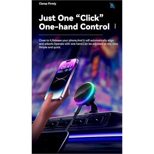 Автомобільний тримач ESSAGER Neon magnetic wireless charger car bracket beak hook + paste (EZJCX-NH01-Z) 317277 фото