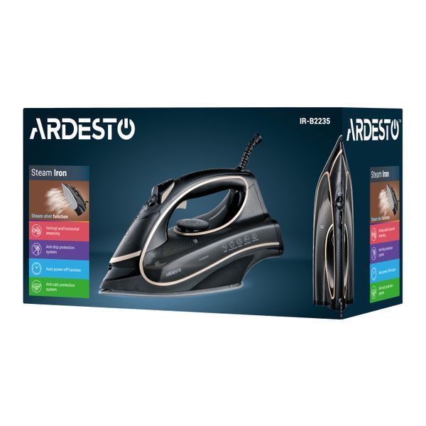 Праска Ardesto IR-B2235, 2400Вт, 450мл, паровий удар-120гр, керам. підошва, чорно-золотий 374525 фото