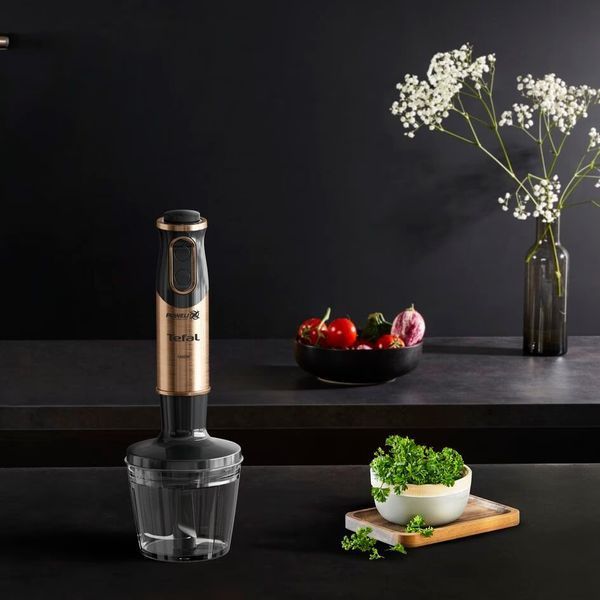 Блендер Tefal заглибний Quickchef 1000Вт, 3в1, чаша-800мл, чопер-500мл, турборежим, чорно-бронзовий (HB656G10) 370386 фото