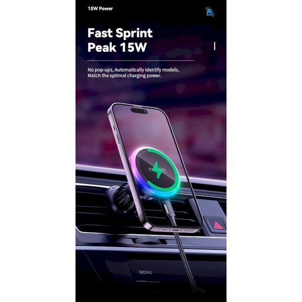 Автомобільний тримач ESSAGER Neon magnetic wireless charger car bracket beak hook + paste (EZJCX-NH01-Z) 317277 фото
