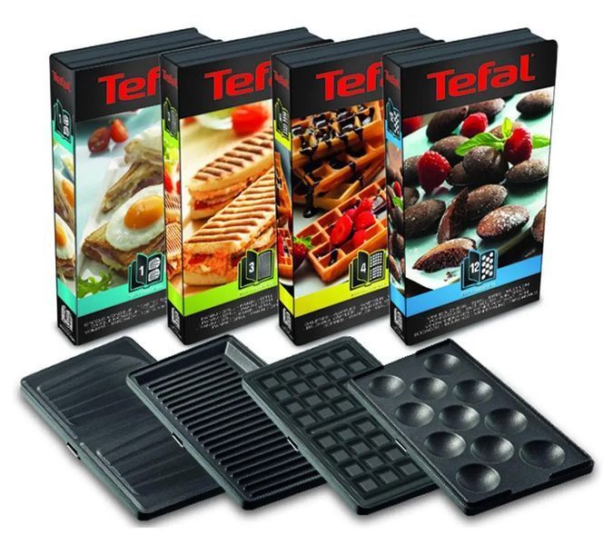 Мультимейкер Tefal Snack collection 700Вт, тефлон, 3 пластини, корпус-нержав.сталь/пластик, чорний (SW854D16) 371300 фото