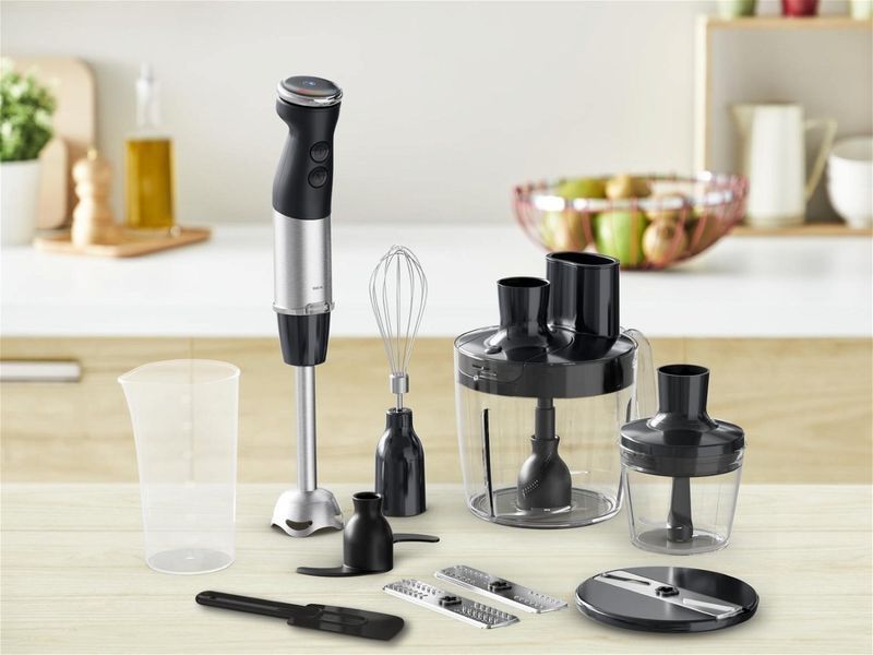 Блендер Tefal заглибний Quickchef+, 1000Вт, 4в1, чаша-800мл, чопер-500мл, кухонний комбайн 5в1, турборежим, сіро-чорний (HB67G830) 369352 фото
