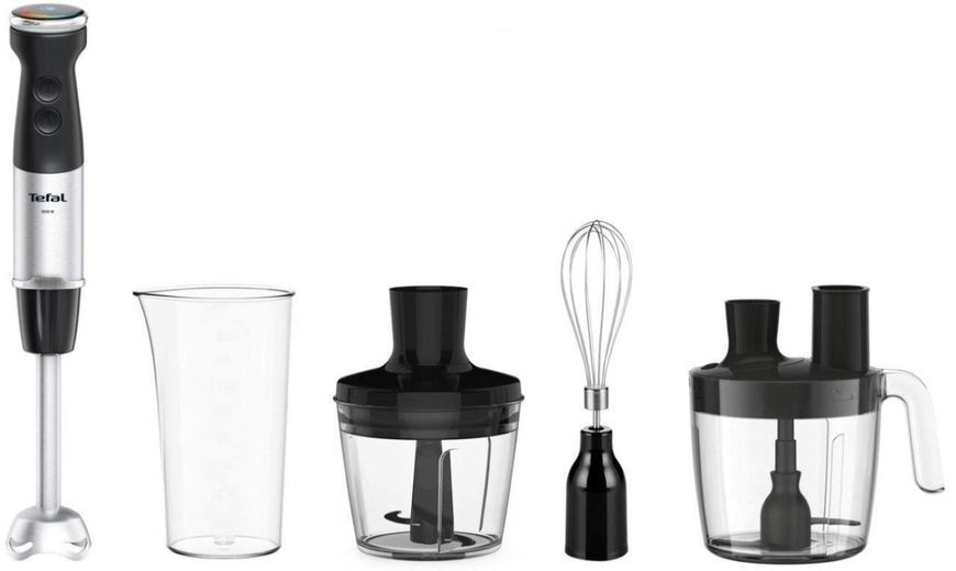Блендер Tefal заглибний Quickchef+, 1000Вт, 4в1, чаша-800мл, чопер-500мл, кухонний комбайн 5в1, турборежим, сіро-чорний (HB67G830) 369352 фото