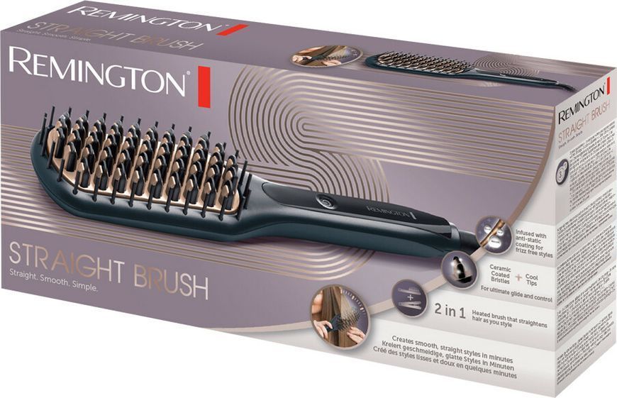 Щітка-випрямляч Remington Straight Brush, 62Вт, темп.режимів-3, 150-230С, іонізація, кераміка, сірий (CB7400) 367971 фото