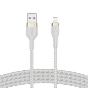 Кабель USB-A > Lightning заряджання/синхронізації Belkin 1м, плетений, силіконовий, з ремінцем на магніті, білий (CAA010BT1MWH) 366623 фото