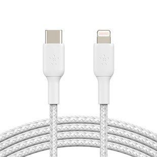 Кабель USB-C > Lightning заряджання/синхронізації Belkin 1м, 30Вт, Type-C, плетений, білий (CAA004BT1MWH) 369455 фото