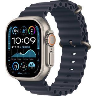 Ремінець Apple Watch Ocean Band Navy - Natural Titanium Finish 44/45/46/49mm (MXTH3) 326363 фото