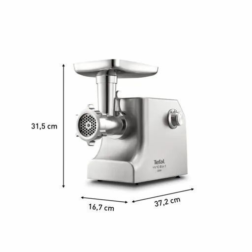 М'ясорубка Tefal HV10 8in1, 2200Вт, 5.5кг/хв, 3 решітки, насадка для ковбас, кеббе, 3 терки, метал (NE858D38) 370723 фото