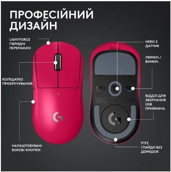 Миша LOGITECH G PRO X SUPERLIGHT 2 LIGHTSPEED Gaming, Magenta (910-006797) 313995 фото