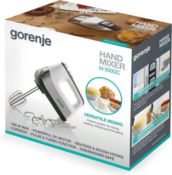 Міксер Gorenje ручний 500Вт, насадки-4 вінчика, турборежим, білий-нерж (M500DC) 382514 фото