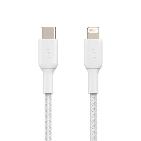 Кабель USB-C > Lightning заряджання/синхронізації Belkin 1м, 30Вт, Type-C, плетений, білий (CAA004BT1MWH) 369455 фото