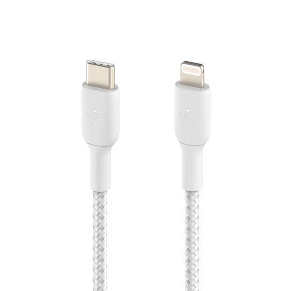 Кабель USB-C > Lightning заряджання/синхронізації Belkin 1м, 30Вт, Type-C, плетений, білий (CAA004BT1MWH) 369455 фото