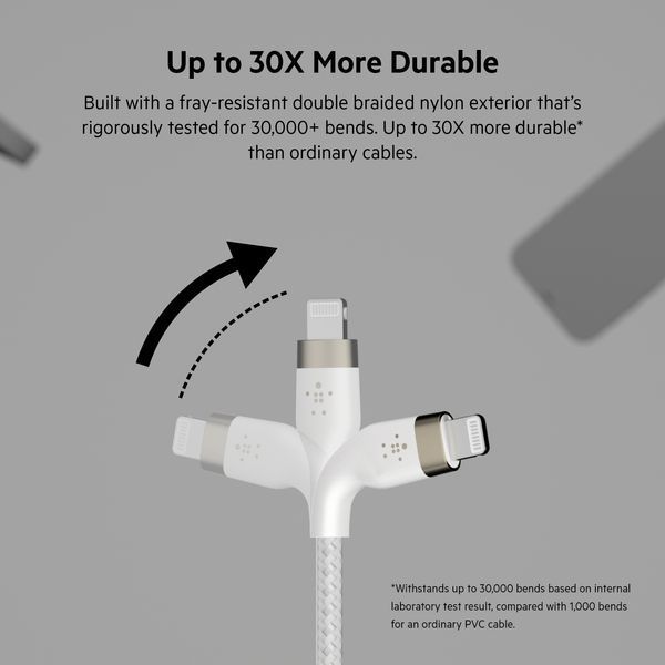 Кабель USB-A > Lightning заряджання/синхронізації Belkin 1м, плетений, силіконовий, з ремінцем на магніті, білий (CAA010BT1MWH) 366623 фото