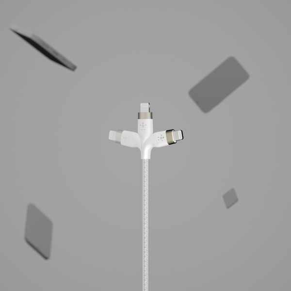 Кабель USB-A > Lightning заряджання/синхронізації Belkin 1м, плетений, силіконовий, з ремінцем на магніті, білий (CAA010BT1MWH) 366623 фото