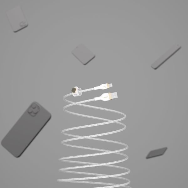 Кабель USB-A > Lightning заряджання/синхронізації Belkin 1м, плетений, силіконовий, з ремінцем на магніті, білий (CAA010BT1MWH) 366623 фото