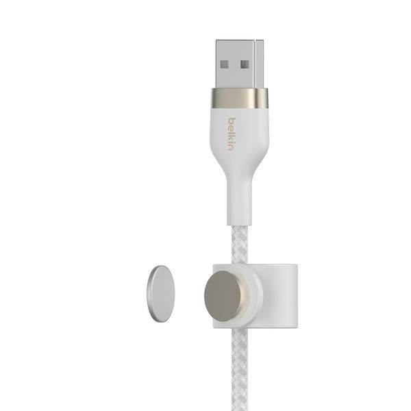Кабель USB-A > Lightning заряджання/синхронізації Belkin 1м, плетений, силіконовий, з ремінцем на магніті, білий (CAA010BT1MWH) 366623 фото