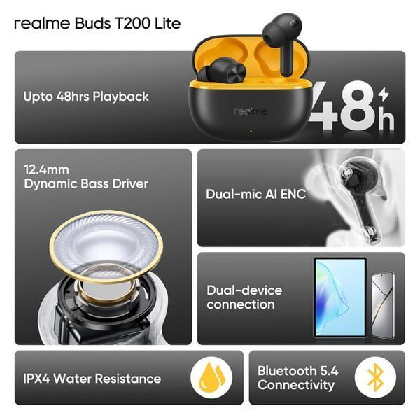 Навушники Realme Buds T200 Lite Volt Black 360266 фото