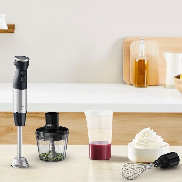 Блендер Tefal заглибний Quickchef+ 1000Вт, 3в1, чаша-800мл, чопер-500мл, турборежим, сріблясто-чорний (HB673830) 370387 фото