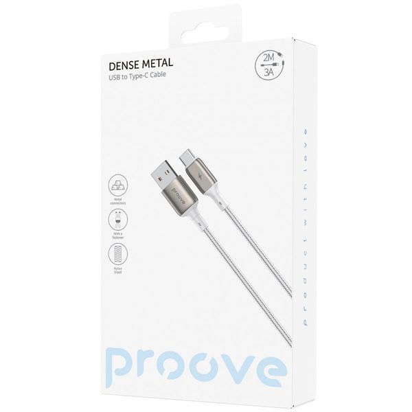 Кабель Proove Dense Metal USB to Type-C 2.4A (2m) (CCDM20001222) white 395935 фото