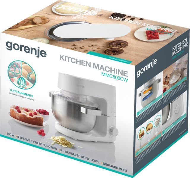 Кухонна машина Gorenje 800Вт, чаша-метал, корпус-метал, насадок-3, білий (MMC800CW) 379771 фото