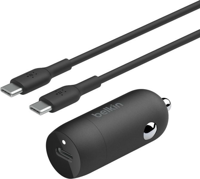 Зарядний пристрій автомобільний Belkin 30Вт USB-C PD PPS, кабель USB-C > USB-C, 1м, чорний (CCA004BT1MBK-B6) 373048 фото