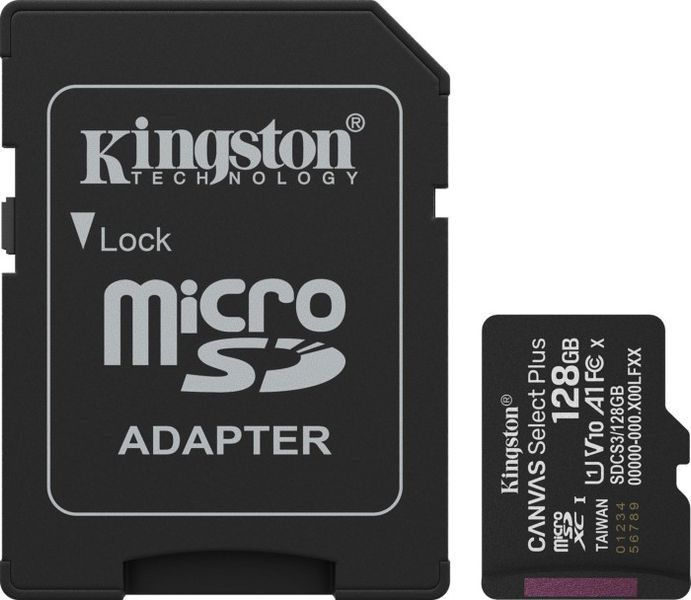 Карта пам'яті Kingston MicroSDXC 128GB Canvas Select Plus Gen3 150MB/s A1 + SD-адаптер (SDCS3/128GB) 388823 фото