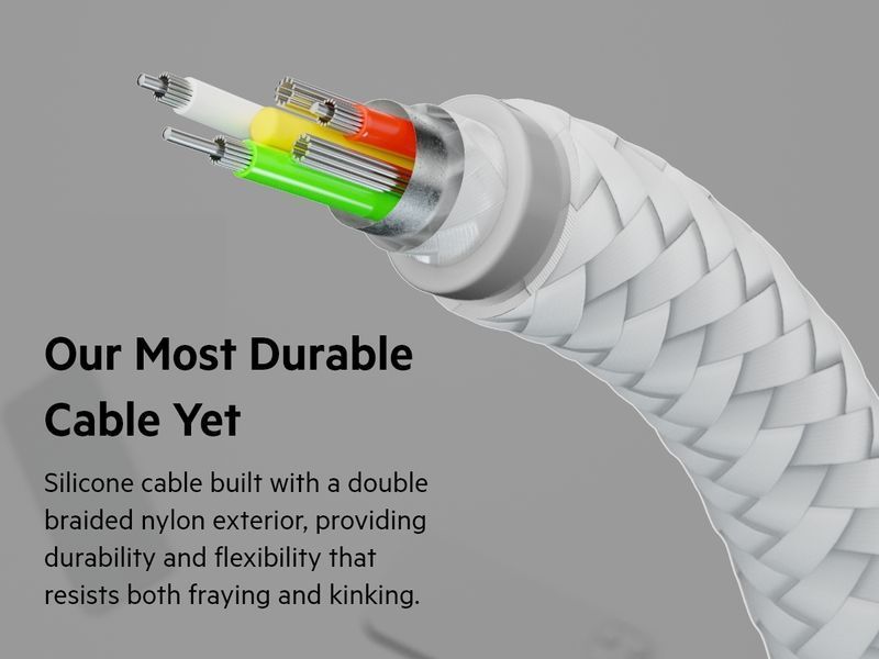 Кабель USB-A > Lightning заряджання/синхронізації Belkin 1м, плетений, силіконовий, з ремінцем на магніті, білий (CAA010BT1MWH) 366623 фото