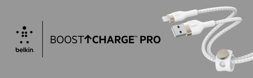 Кабель USB-A > Lightning заряджання/синхронізації Belkin 1м, плетений, силіконовий, з ремінцем на магніті, білий (CAA010BT1MWH) 366623 фото